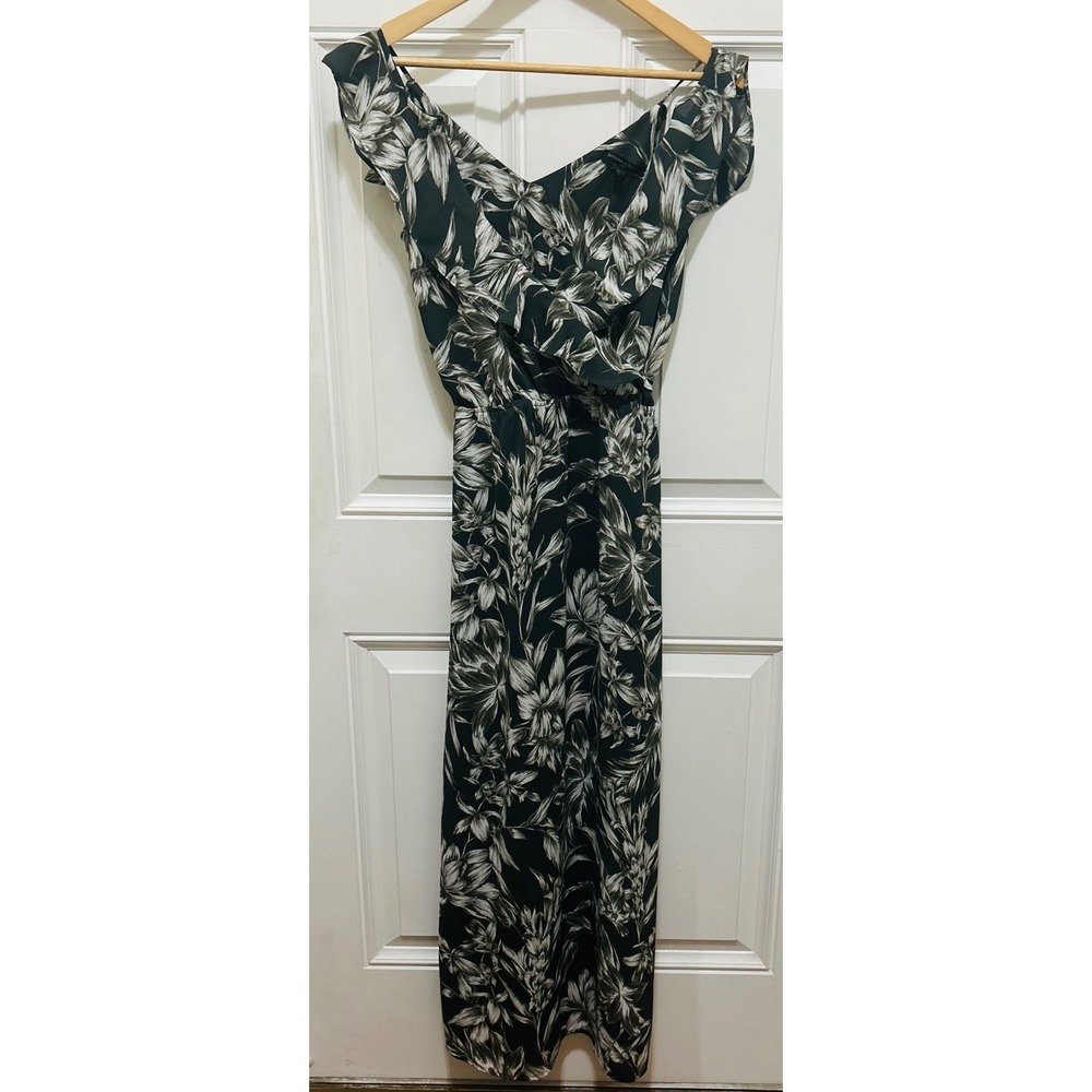 Banana Republic Tropical‎ Floral Maxi Dress Women's Size 0 Ruffle Cold Shoulder